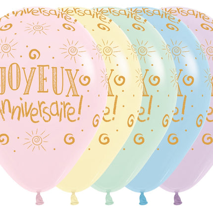 Globos Joyeux Anniversaire Pastel Mate Mix 30cm 25pcs