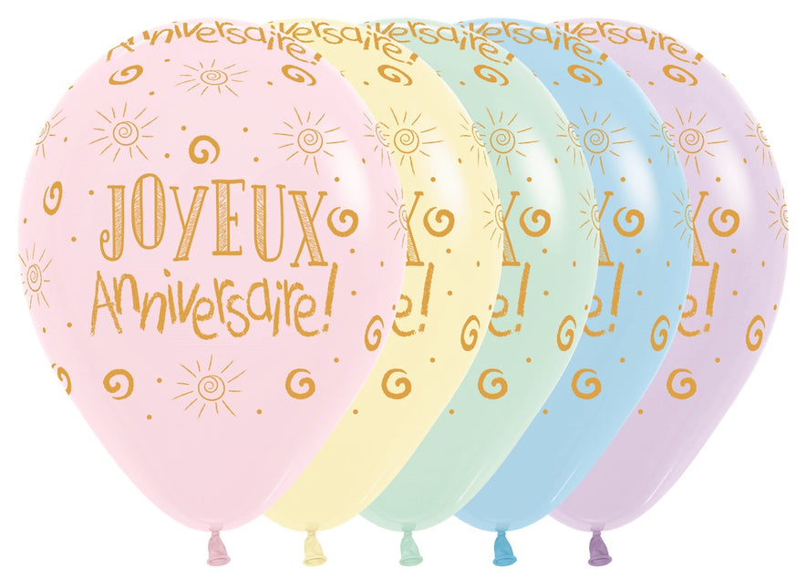 Globos Joyeux Anniversaire Pastel Mate Mix 30cm 25pcs