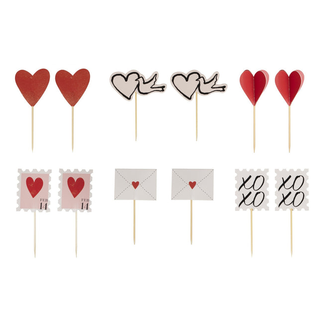 Cupcake Toppers Rojo Amor 12uds.