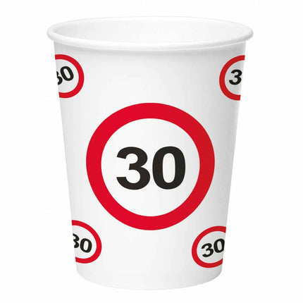 Vasos 30 Años Señal de Tráfico Cartón 350ml 8ud.