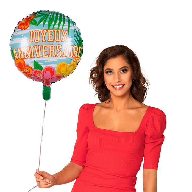 Globo de Helio Joyeux Anniversaire Hawaii Vacío 45cm