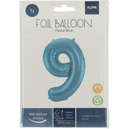 Globo Figura 9 Azul Pastel XL 86cm vacío