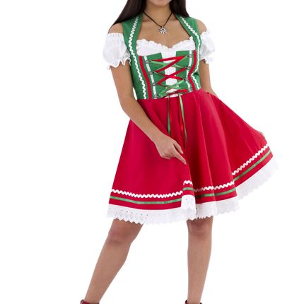 Oktoberfest Vestido Dirndl Oktoberfest Rojo Verde Señoras 2 Piezas