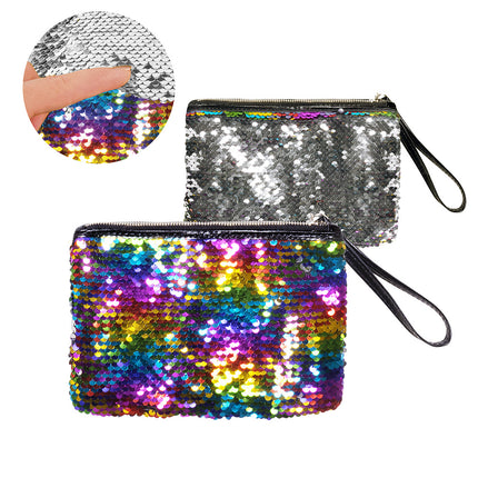 Bolso Glitter Reversible Arco Iris Plata 20cm