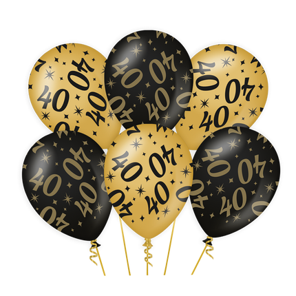 Globos 40 Años Oro Negro 30cm 6pcs