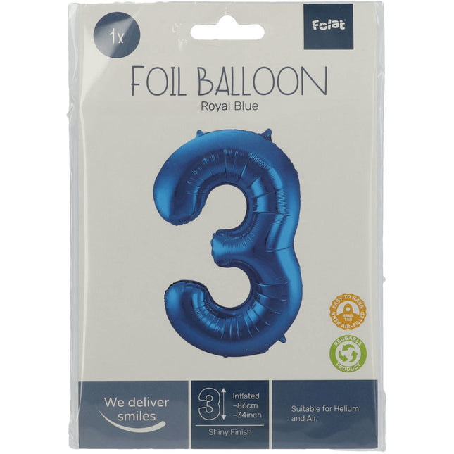 Globo Figura 3 Azul Metalizado XL 86cm Vacío