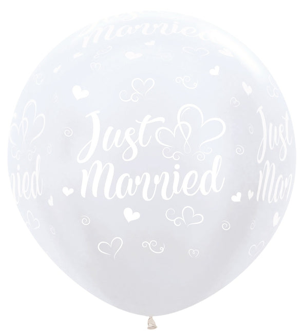 Globos Just Married Corazones Perla Blanco 91cm 2pcs