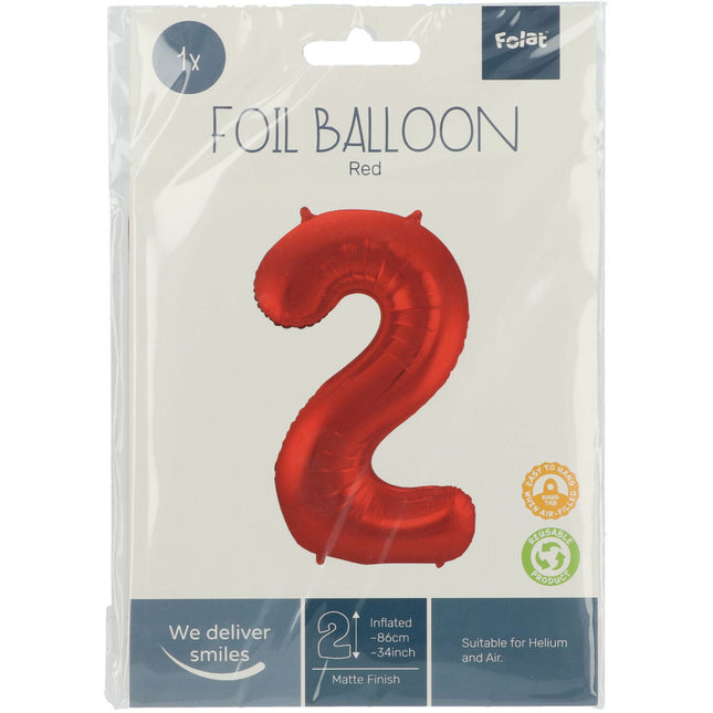 Globo Foil Figura 2 Rojo Mate XL 86cm vacío