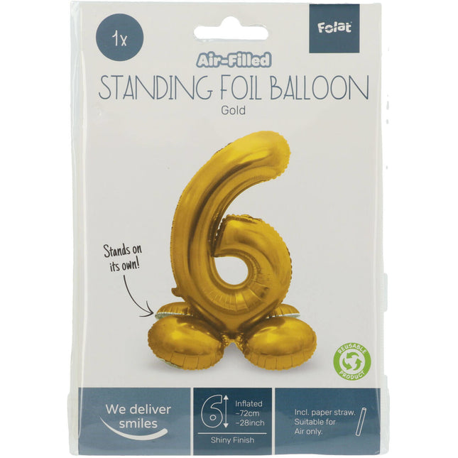 Globo Foil Figura 6 Oro con soporte 72cm