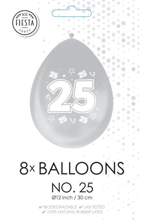 Globos Plateados 25 Años Metalizados Doble Cara 30cm 8pcs