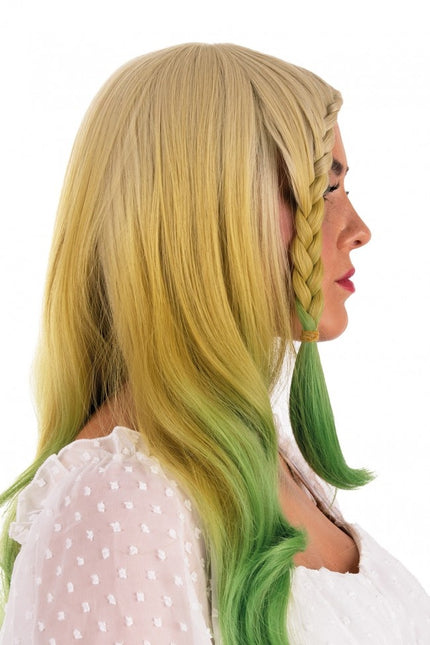 Peluca Larga Con Trenzas Y Rizos Rubia Y Verde