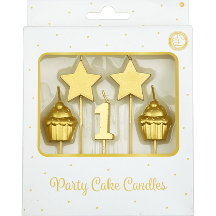 Velas 1 Año Cupcake Oro 17,5cm