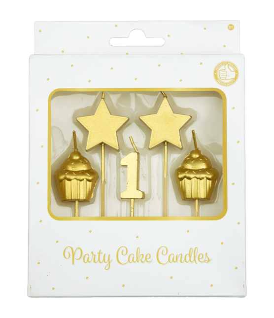 Velas 1 Año Cupcake Oro 17,5cm