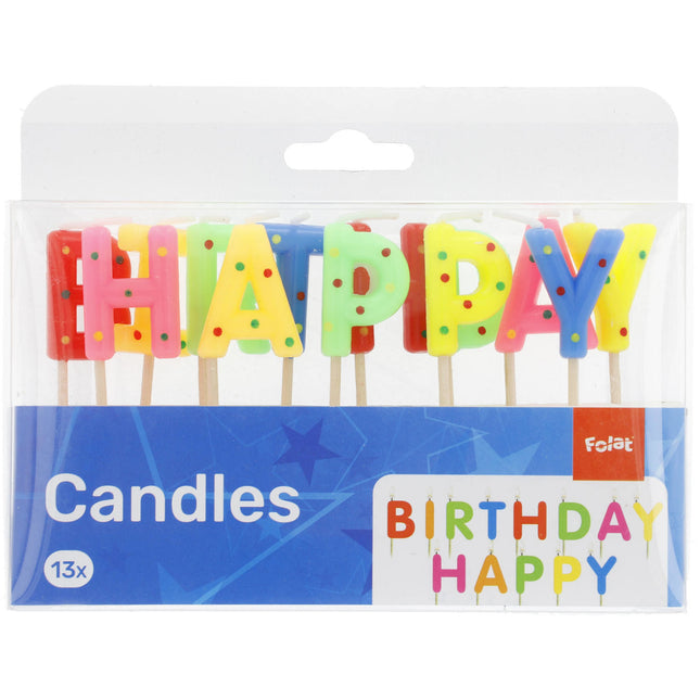 Velas de cumpleaños Happy Birthday Dots 6.5cm 13pcs