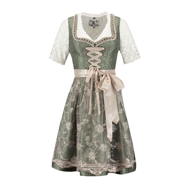 Rosa Blanco Crema Vestido Dirndl Oktoberfest Damas Jaquard Gris