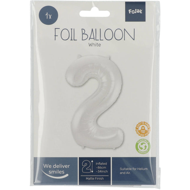 Globo Foil Figura 2 Blanco Mate XL 86cm vacío