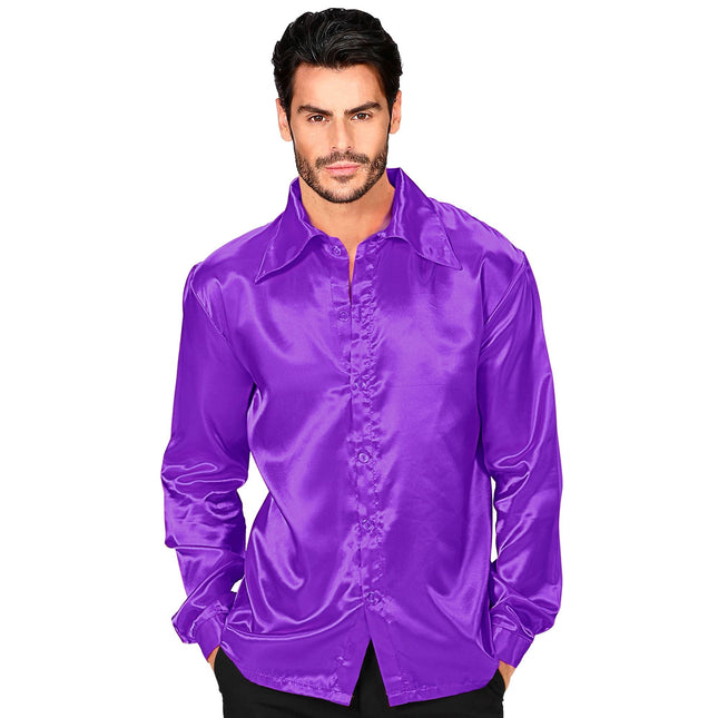 Blusa Disco 70S Satén Morado Hombre