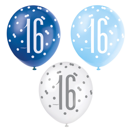 Globos 16 Años Lunares Azul 30cm 6pcs