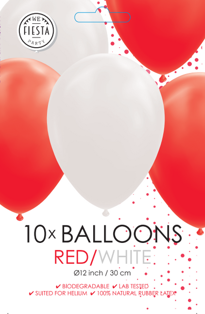 Globos Rojo Blanco 30cm 10pcs