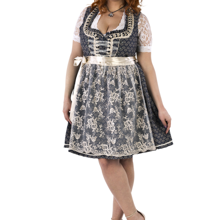 Azul Blanco Crema Vestido Dirndl Oktoberfest Mujer 2 Piezas