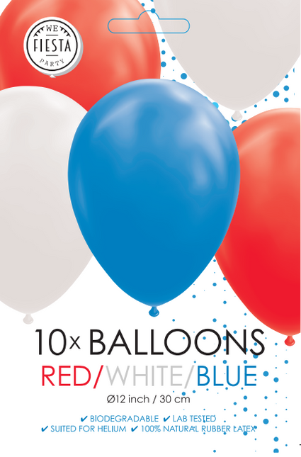 Globos Rojo Blanco Azul 30cm 10pcs