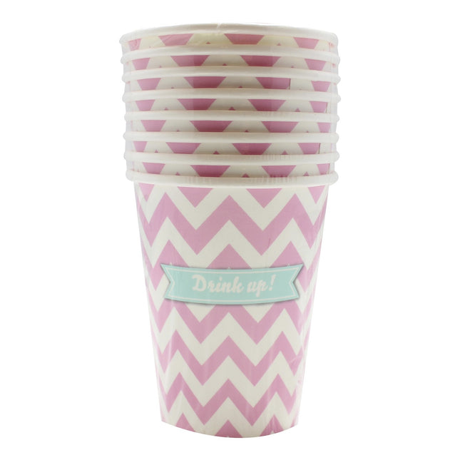 Vasos rosas a rayas 266 ml 8 uds.