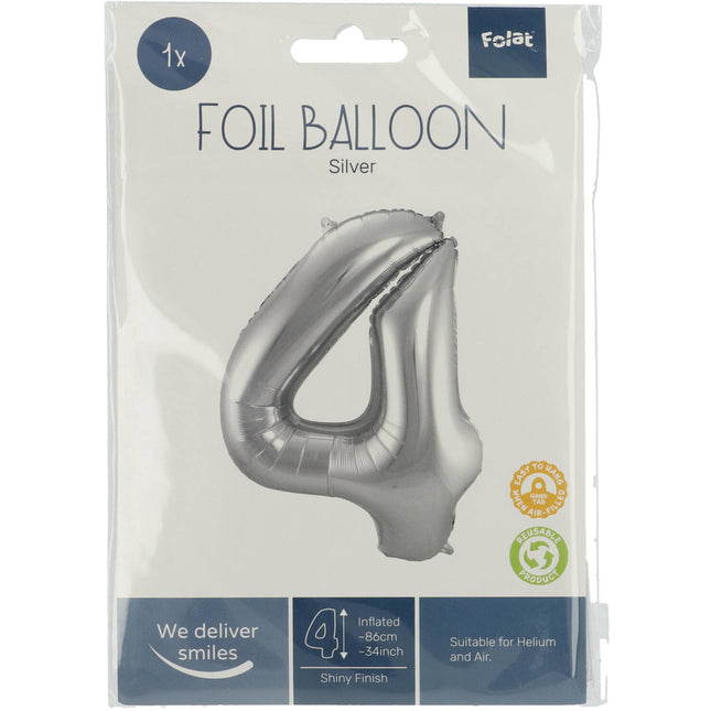 Globo Foil Figura 4 Plateado Metalizado XL 86cm vacío