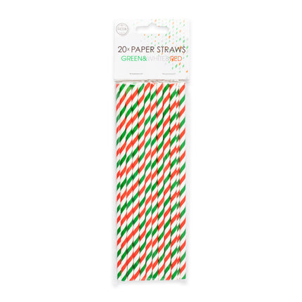 Verde Blanco Rojo Pajitas Cartón 20pcs