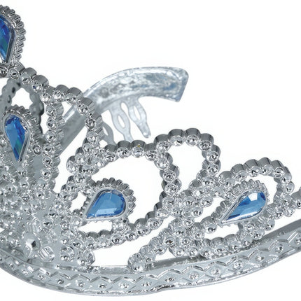 Tiara Plata Niña Con Diamantes Azul Niña