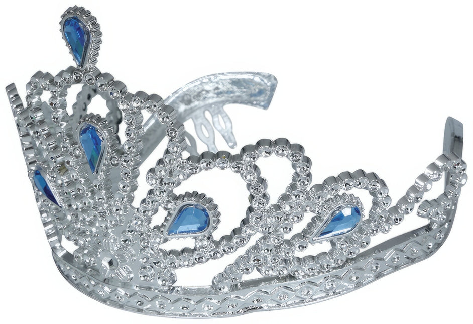 Tiara Plata Niña Con Diamantes Azul Niña