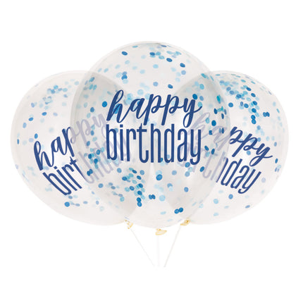 Globos de Cumpleaños Feliz Cumpleaños Confetti Azul 30cm 6pcs