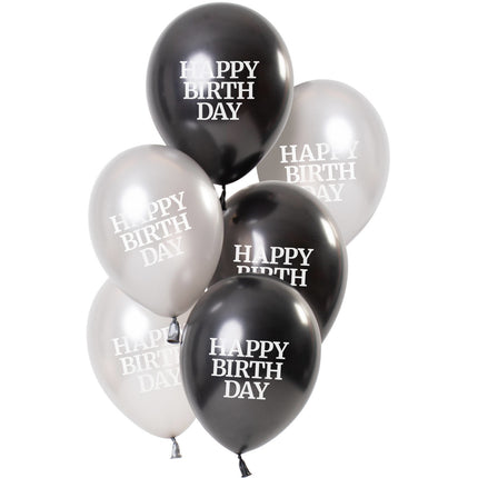 Globos Feliz Cumpleaños Negro 23cm 6pcs