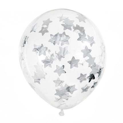 Globos Confeti Estrellas Plateadas 30cm 6pcs