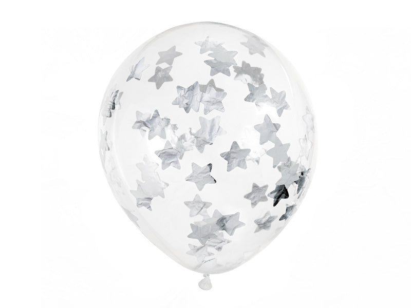 Globos Confeti Estrellas Plateadas 30cm 6pcs