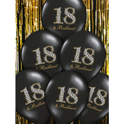 Globos 18 Años y Negro Brillante 30cm 6pcs