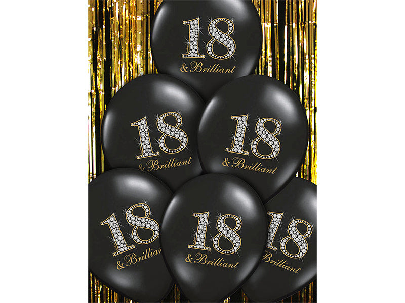 Globos 18 Años y Negro Brillante 30cm 6pcs