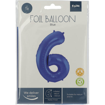 Globo foil Figura 6 Azul mate XL 86cm vacío