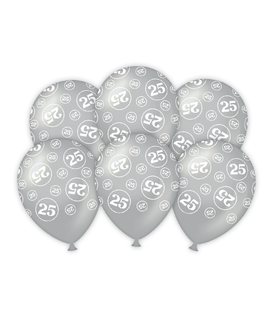 Globos 25 Años Plata 30cm 6pcs