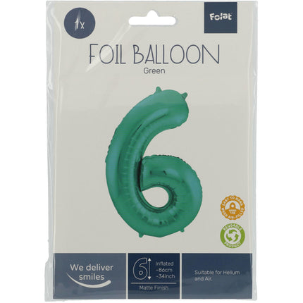 Globo Figura 6 Verde Mate XL 86cm vacío