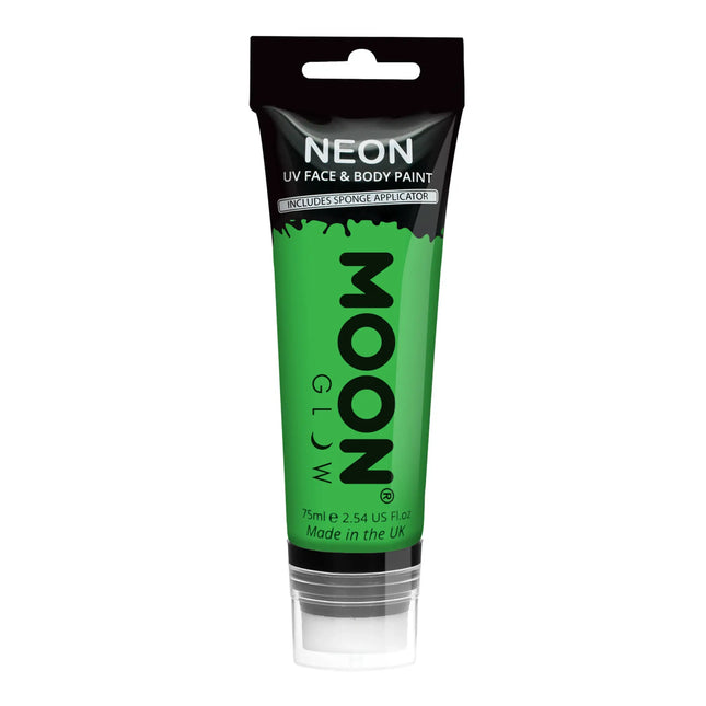 Pintura facial UV neón Moon Glow con aplicador de esponja Verde intenso 75ml