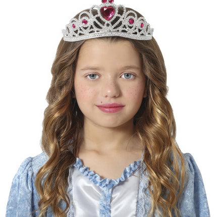 Tiara Plata Niña Con Diamantes Azul Niña