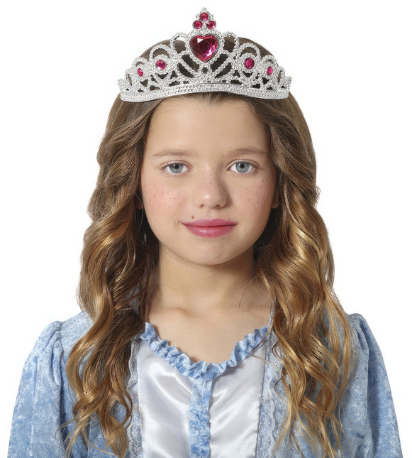 Tiara Plata Niña Con Diamantes Azul Niña