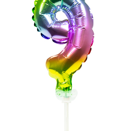 Globo Foil Figura 9 Arco Iris 13cm con Palo