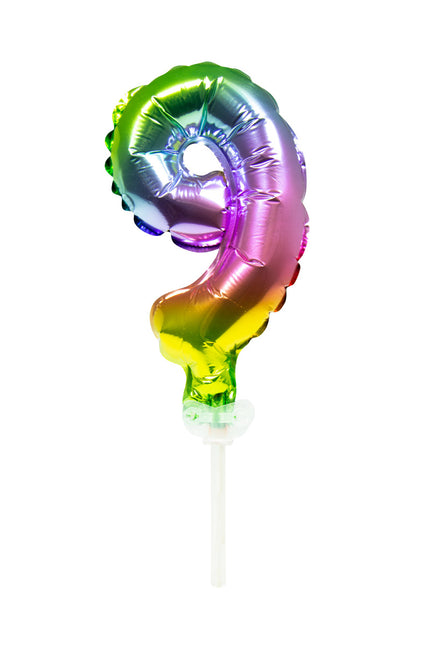 Globo Foil Figura 9 Arco Iris 13cm con Palo