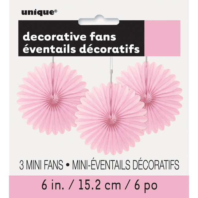 Abanicos de Papel Rosa Claro 15cm 3pcs