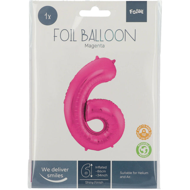 Globo Metalizado Figura 6 Fucsia XL 86cm vacio