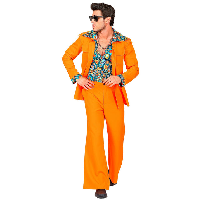 Disfraz Disco 70S Naranja Flores Hombre