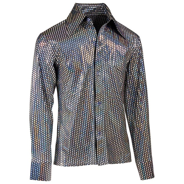 Blusa Disco 70S Plata Hombre