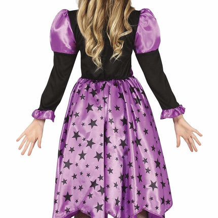 Disfraz Bruja Halloween Niña Estrellas Morado