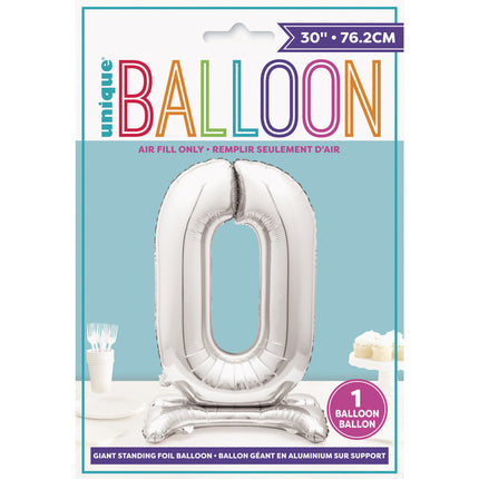 Globo Foil Figura 0 Plata Estándar 76cm